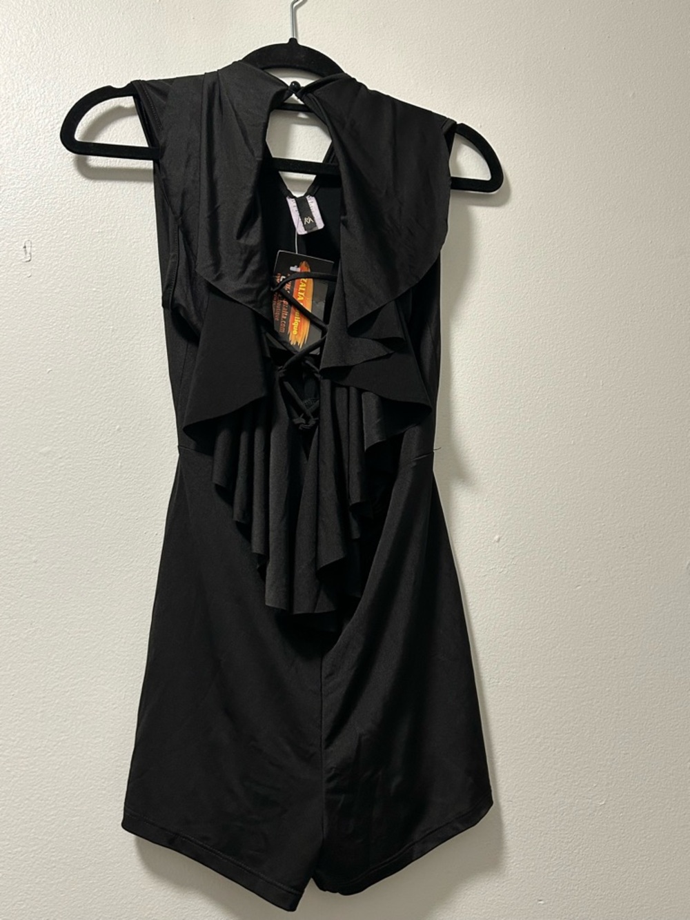 Black Ruffled Sleeveless jumpsuit with Lace-Up Front